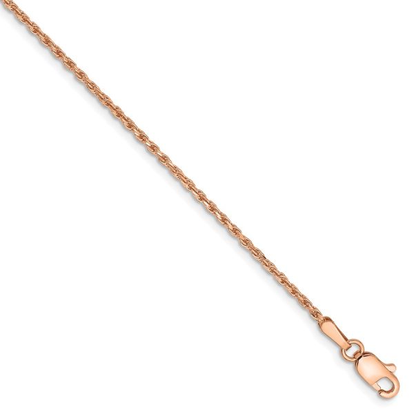 1.5mm, 14k Rose Gold, Diamond Cut Solid Rope Chain Bracelet, 7 Inch