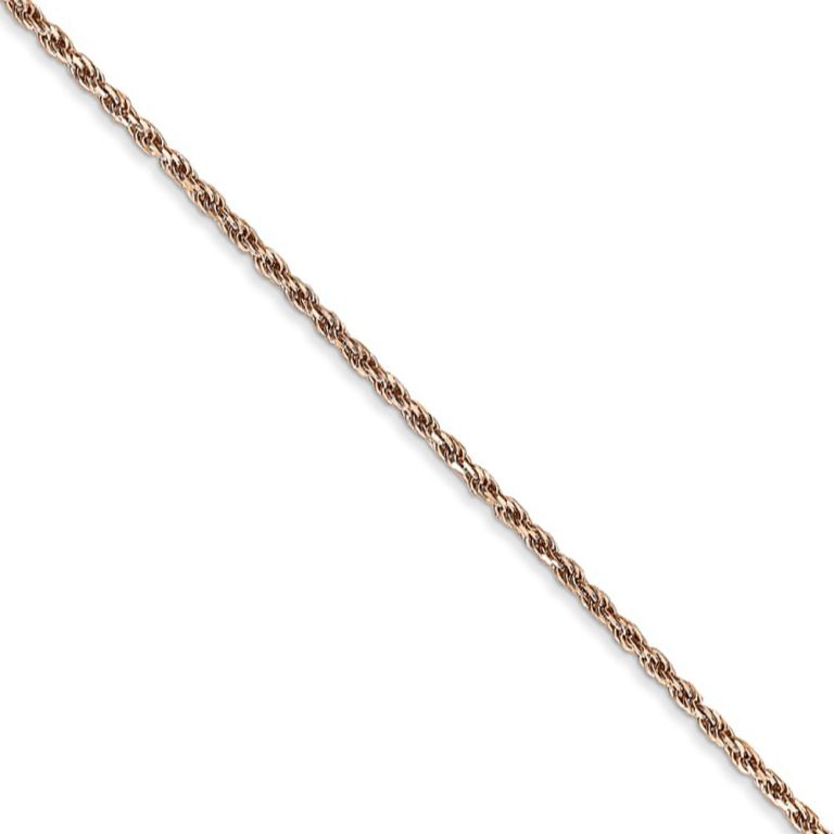 1.5mm, 14k Rose Gold, Diamond Cut Solid Rope Chain Necklace, 16 Inch