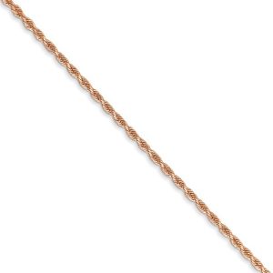 1.5mm 14k Rose Gold Solid Diamond Cut Rope Chain Necklace, 16 Inch