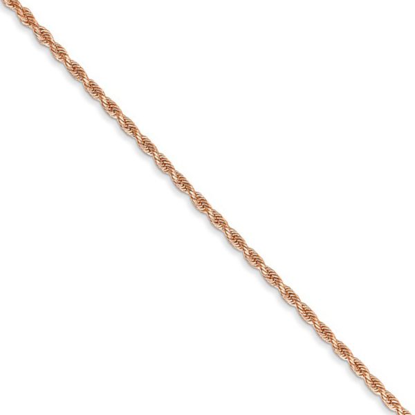 1.5mm 14k Rose Gold Solid Diamond Cut Rope Chain Necklace, 16 Inch