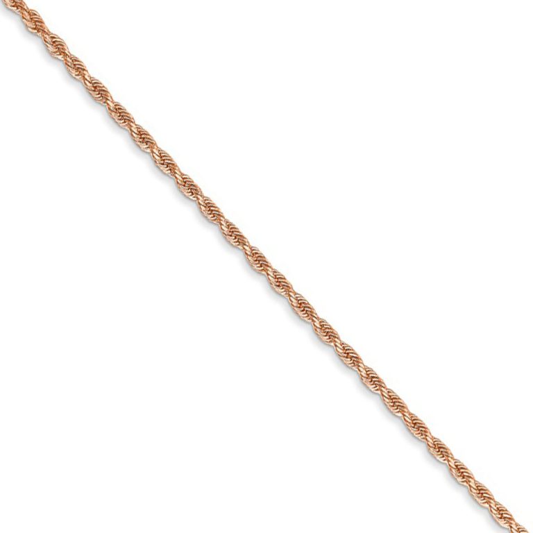 1.5mm 14k Rose Gold Solid Diamond Cut Rope Chain Necklace, 16 Inch