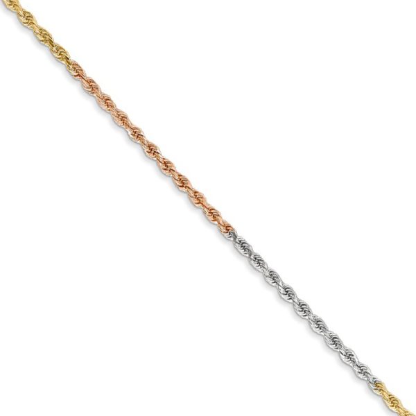 1.5mm 14k Tri-Color Gold Diamond Cut Solid Rope Chain Necklace, 18 In.