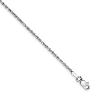 1.5mm, 14k White Gold, Diamond Cut Solid Rope Chain Bracelet, 7 Inch