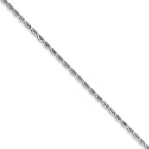 1.5mm, 14k White Gold, Diamond Cut Solid Rope Chain Necklace, 16 Inch