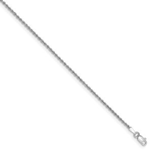 1.5mm, 14k White Gold, Handmade D/C Solid Rope Chain Bracelet, 7 Inch