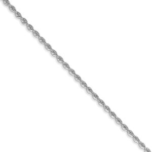 1.5mm, 14k White Gold, Handmade D/C Solid Rope Chain Necklace, 16 Inch