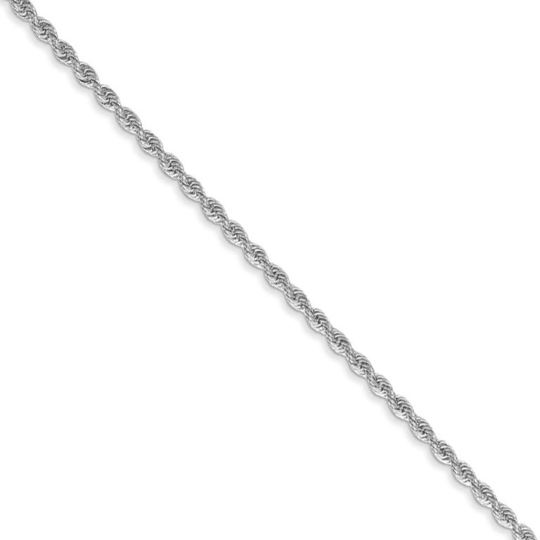 1.5mm, 14k White Gold, Handmade D/C Solid Rope Chain Necklace, 16 Inch