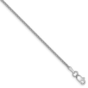 1.5mm, 14k White Gold, Solid D/C Round Wheat Chain Bracelet, 6 Inch