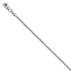 1.5mm 14k White Gold Solid Diamond Cut Rope Bracelet or Anklet, 9 Inch