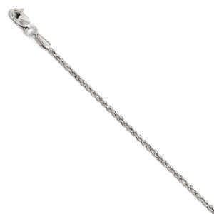 1.5mm 14k White Gold Solid Diamond Cut Rope Chain Bracelet, 7 Inch