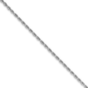 1.5mm 14k White Gold Solid Diamond Cut Rope Chain Necklace, 16 Inch