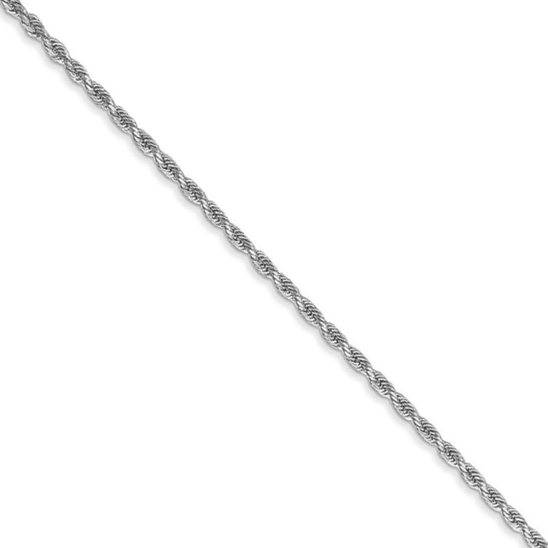 1.5mm 14k White Gold Solid Diamond Cut Rope Chain Necklace, 16 Inch