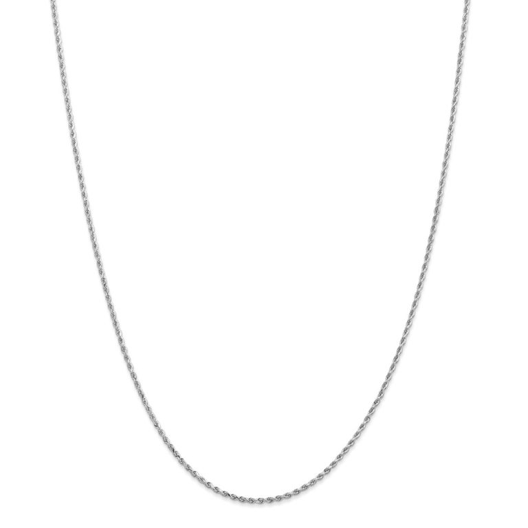 1.5mm 14k White Gold Solid Diamond Cut Rope Chain Necklace, 18 Inch