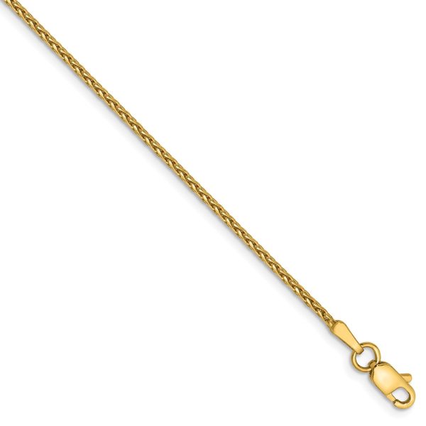 1.5mm 14k Yellow Gold Diamond Cut Round Wheat Chain Bracelet, 7 Inch