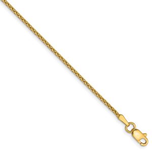 1.5mm 14k Yellow Gold Diamond Cut Round Wheat Chain Bracelet, 8 Inch