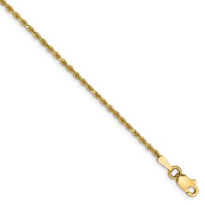 1.5mm 14k Yellow Gold Diamond Cut Solid Rope Chain Bracelet, 6 Inch