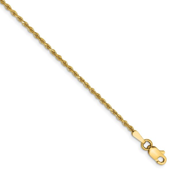 1.5mm 14k Yellow Gold Diamond Cut Solid Rope Chain Bracelet, 6 Inch