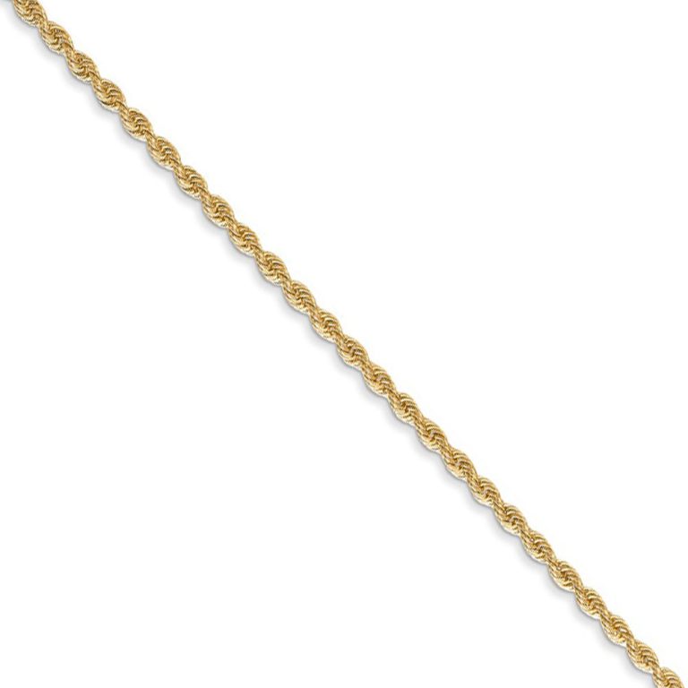 1.5mm, 14k Yellow Gold Handmade Rope Chain Necklace, 16 Inch