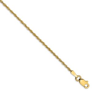 1.5mm, 14k Yellow Gold Light Diamond Cut Rope Chain Bracelet, 6 Inch