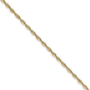 1.5mm, 14k Yellow Gold Light Diamond Cut Rope Chain Necklace, 16 Inch