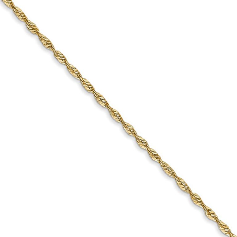 1.5mm, 14k Yellow Gold Light Diamond Cut Rope Chain Necklace, 20 Inch