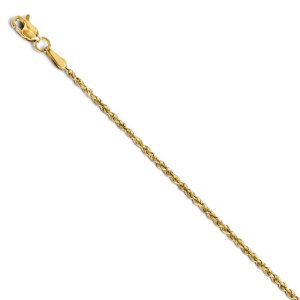 1.5mm 14k Yellow Gold Solid Diamond Cut Rope Chain Bracelet, 7 Inch