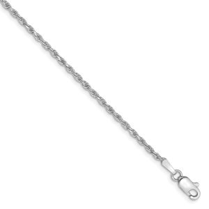 1.6mm, 10k White Gold Diamond Cut Solid Rope Chain Bracelet, 7 Inch