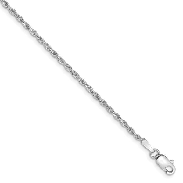 1.6mm, 10k White Gold Diamond Cut Solid Rope Chain Bracelet, 7 Inch