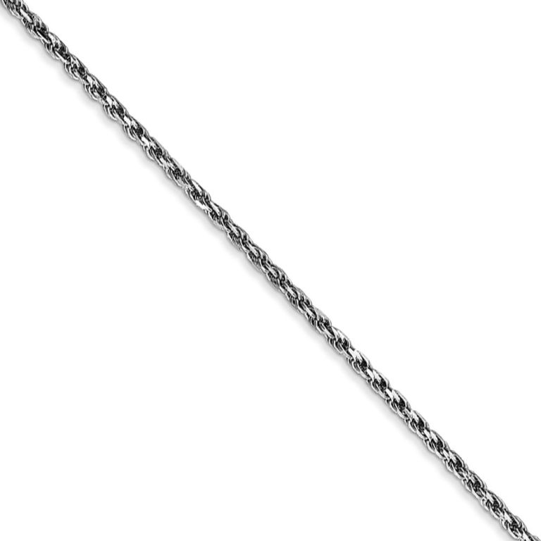 1.6mm, 10k White Gold Diamond Cut Solid Rope Chain Necklace, 16 Inch