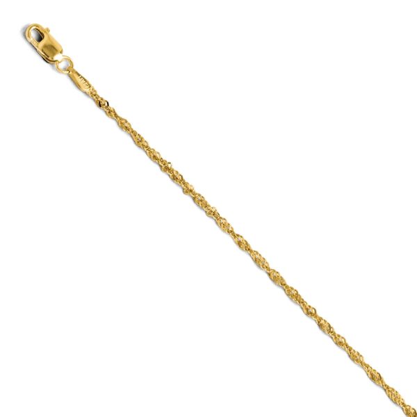 1.6mm 14k Yellow Gold Diamond Cut Singapore Chain Bracelet, 7 Inch