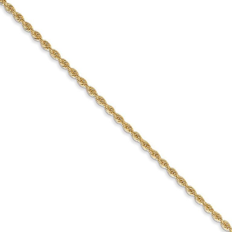 1.6mm 14k Yellow Gold Solid Classic Rope Chain Necklace, 22 Inch