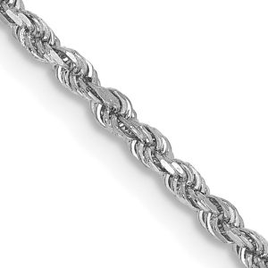 1.75mm 10K White Gold Diamond Cut Solid Rope Chain Bracelet, 7 Inch