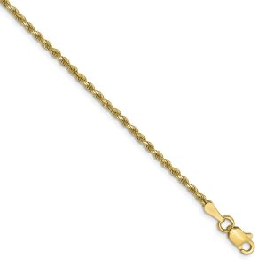 1.75mm 10k Yellow Gold DC Solid Rope Chain Bracelet or Anklet - 9 Inch