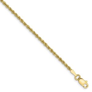 1.75mm, 10k Yellow Gold Diamond Cut Solid Rope Chain Bracelet, 7 Inch