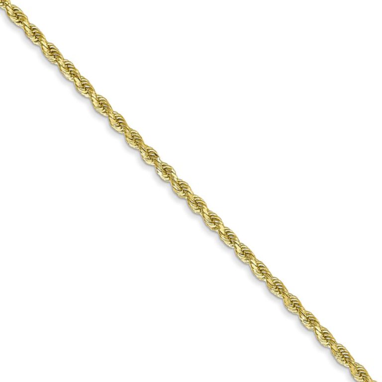 1.75mm, 10k Yellow Gold Diamond Cut Solid Rope Chain Necklace, 18 Inch