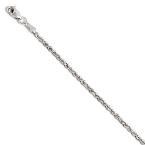 1.75mm 14k White Gold Solid Diamond Cut Rope Chain Bracelet, 7 Inch