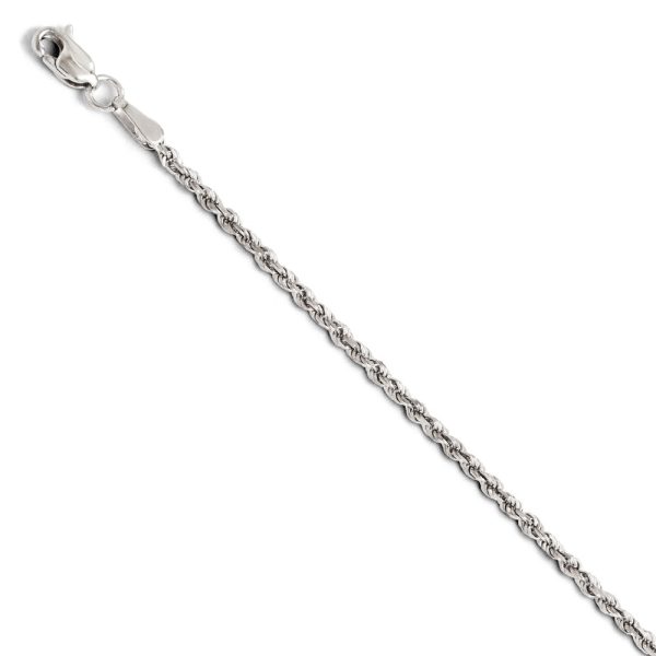 1.75mm 14k White Gold Solid Diamond Cut Rope Chain Bracelet, 8 Inch