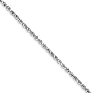 1.75mm 14k White Gold Solid Diamond Cut Rope Chain Necklace, 18 Inch