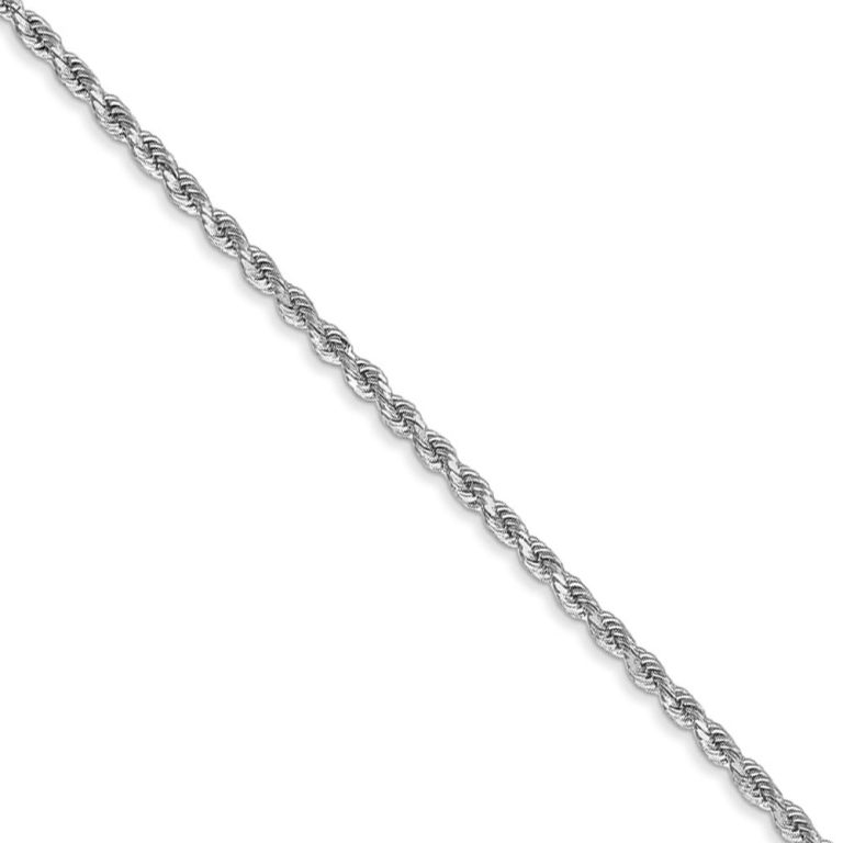 1.75mm 14k White Gold Solid Diamond Cut Rope Chain Necklace, 18 Inch