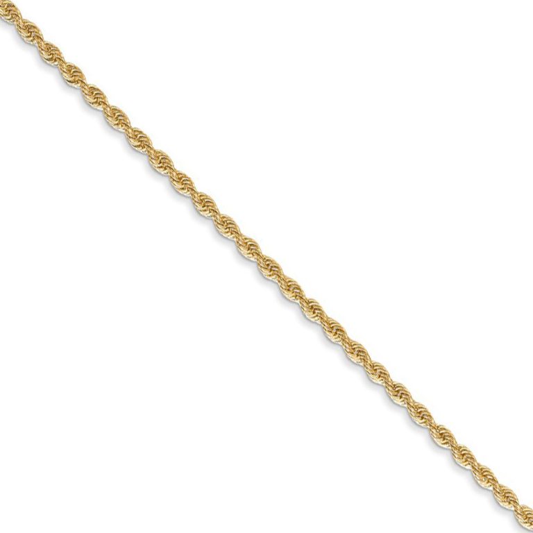 1.75mm 14k Yellow Gold Classic Solid Rope Chain Necklace, 22 Inch