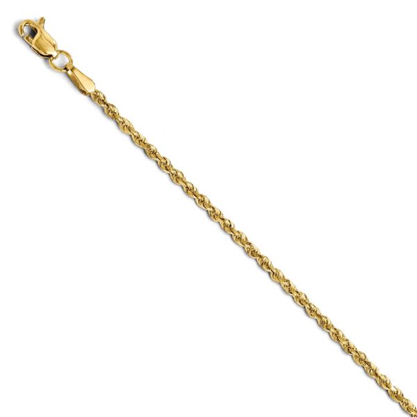 1.75mm 14k Yellow Gold Solid Diamond Cut Rope Chain Bracelet, 7 Inch