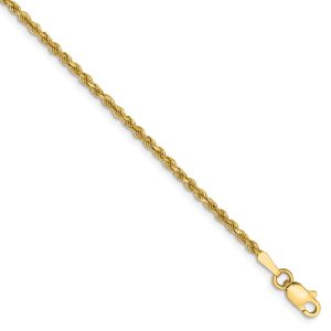 1.75mm, 14k Yellow Gold Solid Diamond Cut Rope Chain Bracelet, 7 Inch