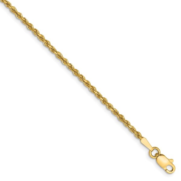 1.75mm, 14k Yellow Gold Solid Diamond Cut Rope Chain Bracelet, 7 Inch