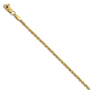 1.75mm 14k Yellow Gold Solid Diamond Cut Rope Chain Bracelet, 8 Inch