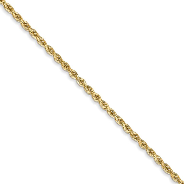 1.75mm, 14k Yellow Gold Solid Diamond Cut Rope Chain Necklace, 16 Inch