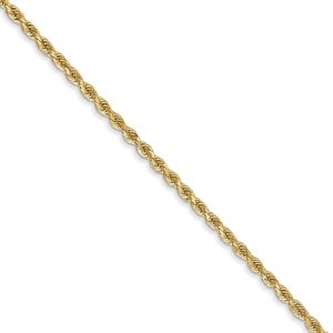 1.75mm 14k Yellow Gold Solid Diamond Cut Rope Chain Necklace, 16 Inch