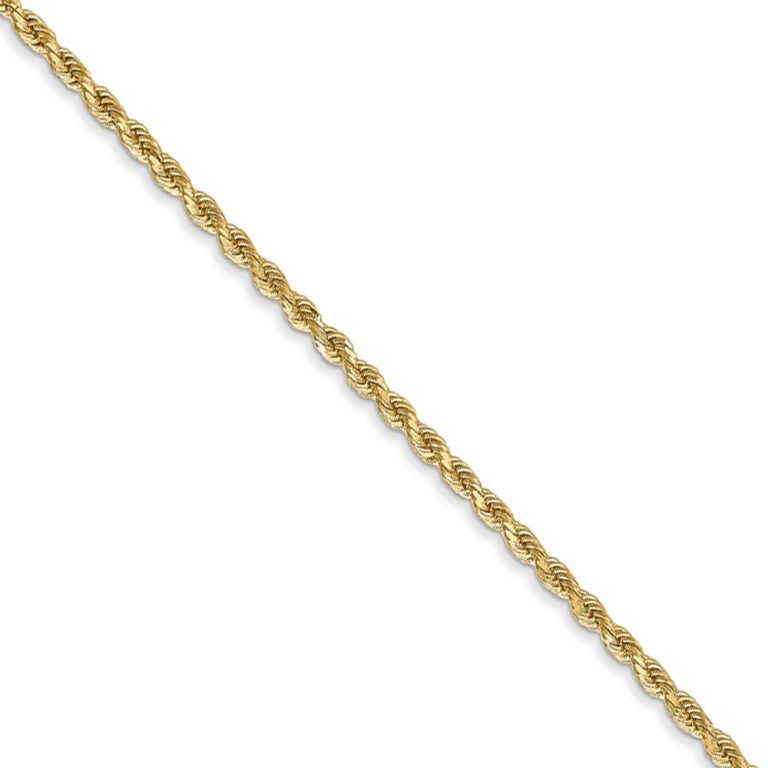 1.75mm 14k Yellow Gold Solid Diamond Cut Rope Chain Necklace, 18 Inch