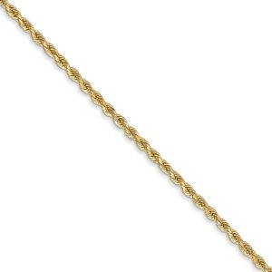 1.75mm, 14k Yellow Gold Solid Diamond Cut Rope Chain Necklace, 20 Inch