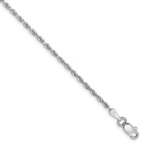 1.85mm 10k White Gold D/C Quadruple Rope Chain Bracelet, 7 Inch