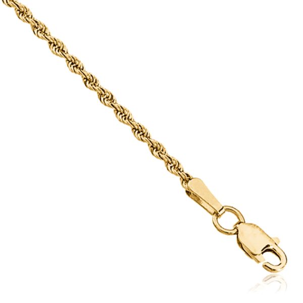 1.85mm 14k Yellow Gold Rope Chain Necklace, 24 Inch